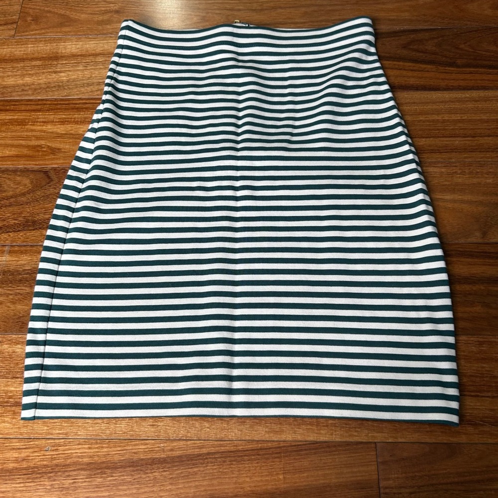 Boden‎ Green White Striped Mini Skirt Back Zip Viscose Stretch WG610 Womens 4